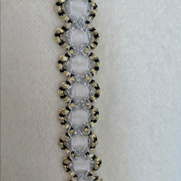 ELEGANT ITALIAN STYLE WHITE & GOLD TWEED KNIT PEARL ACCENTS CARDIGAN JACKET SZ M - Picture 6 of 9